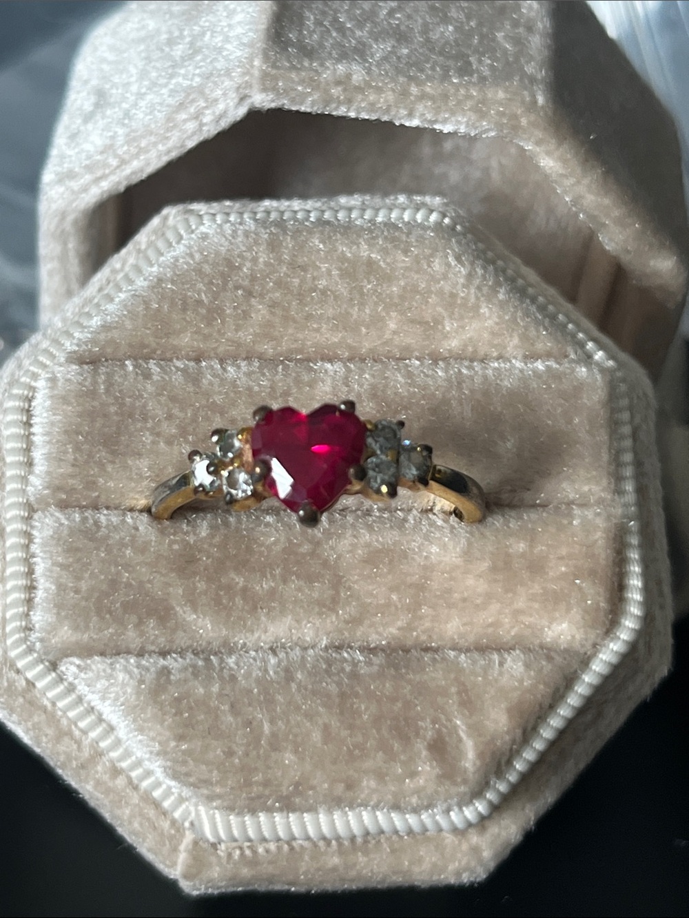 Heart-Shaped  Ruby Accent Ring in Gold Tone